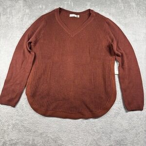 RD Style Autumn Rust Mixed Knit V Neck Sweater Size XXL NWT